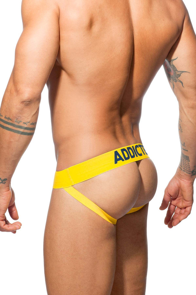 Addicted Push Up Mesh Jock | Yellow AD773 | Rear View | Mens Jockstraps | Topdrawers Underwear for Men