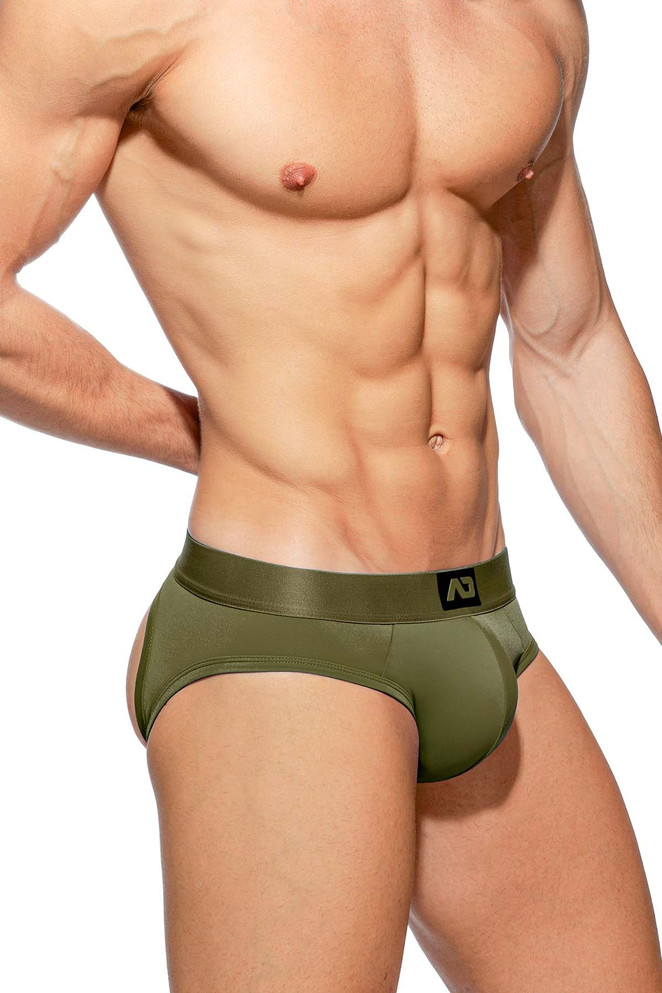 Addicted Fetish Bottomless Fetish Brief | Khaki ADF92 | Side View | Mens Jock Briefs | Topdrawers Underwear for Men
