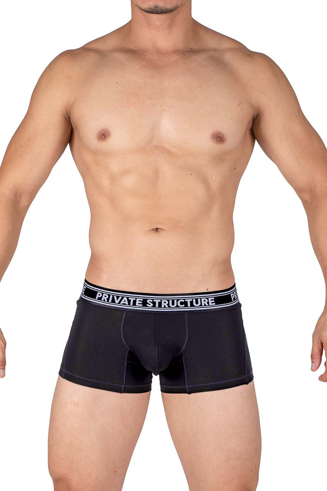 Private Structure Bamboo Viscose Mid Waist Trunk | Raven Black PBUT4379 | Front View | Mens Boxer Briefs | Topdrawers Underwear for Men
