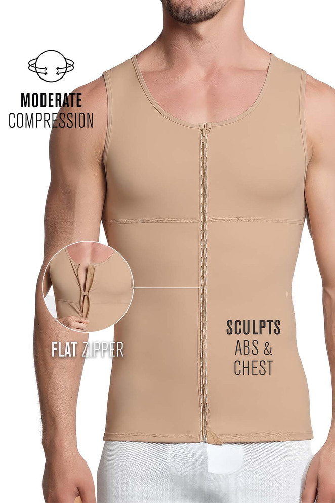 Leo PowerSlim Double Layer Compression Vest | Golden Beige 35027 | Front View | Mens Sleeveless T-Shirts | Topdrawers Clothing for Men