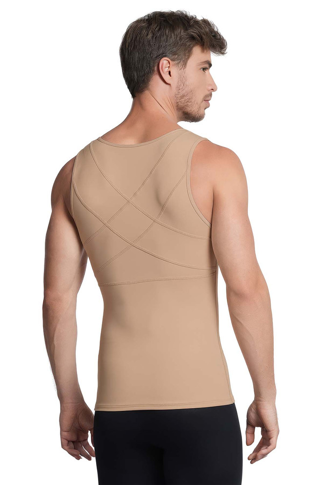 Leo PowerSlim Double Layer Compression Vest | Golden Beige 35027 | Rear View | Mens Sleeveless T-Shirts | Topdrawers Clothing for Men