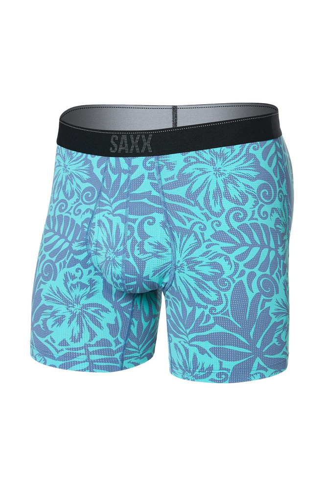 Saxx Quest Boxer Brief Fly | Surf Flowers Turquoise SXBB70F | Front View | Mens Boxer Briefs | Topdrawers Underwear for Men