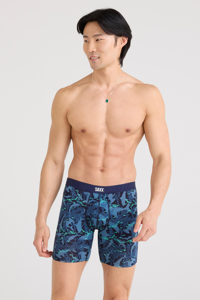 Saxx Vibe Xtra Boxer Brief | Sharks And Minnows Dark Ink SXVX24F | Front View | Mens Boxer Briefs | Topdrawers Underwear for Men