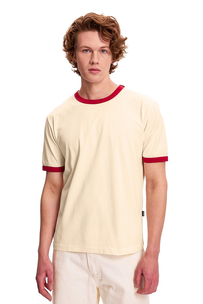 Kuwalla Tee Ringer Tee | Cream KUL-0125-RIN311 | Front View | Mens T-Shirts | Topdrawers Clothing for Men
