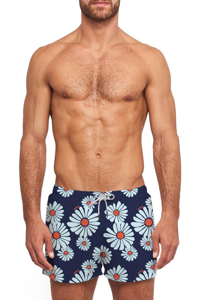 YUASA Swim Short | Lazy Daisy Blue YT-102-163 | Front View | Mens Swim Shorts | Topdrawers Swimwear for Men
