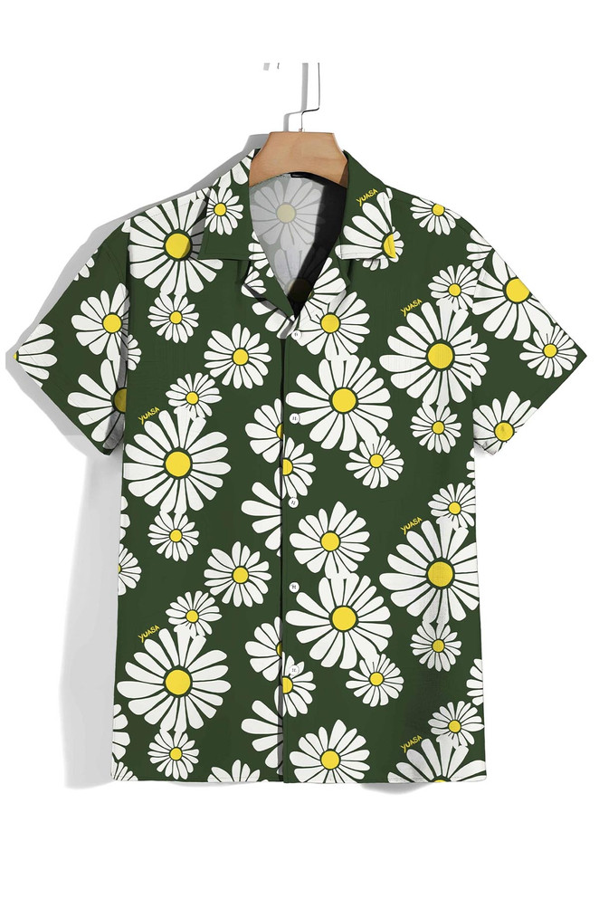 YUASA Resort Shirt | Lazy Daisy Green YT-001-164 | Front View | Mens Short Sleeve Shirts | Topdrawers Clothing for Men
