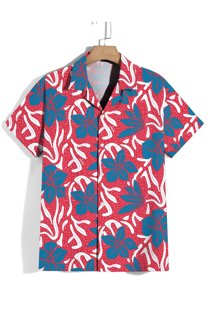 YUASA Resort Shirt | Flower Fields Blue White YT-001-155 | Front View | Mens Short Sleeve Shirts | Topdrawers Clothing for Men