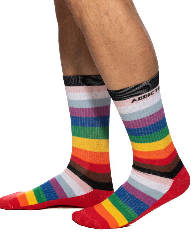Addicted Inclusive Rainbow Socks AD1252 | Side View | Mens Crew Socks | Topdrawers Apparel for Men