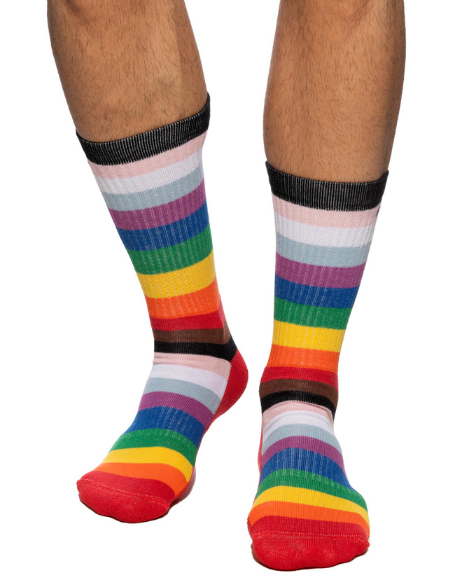 Addicted Inclusive Rainbow Socks AD1252 | Front View | Mens Crew Socks | Topdrawers Apparel for Men
