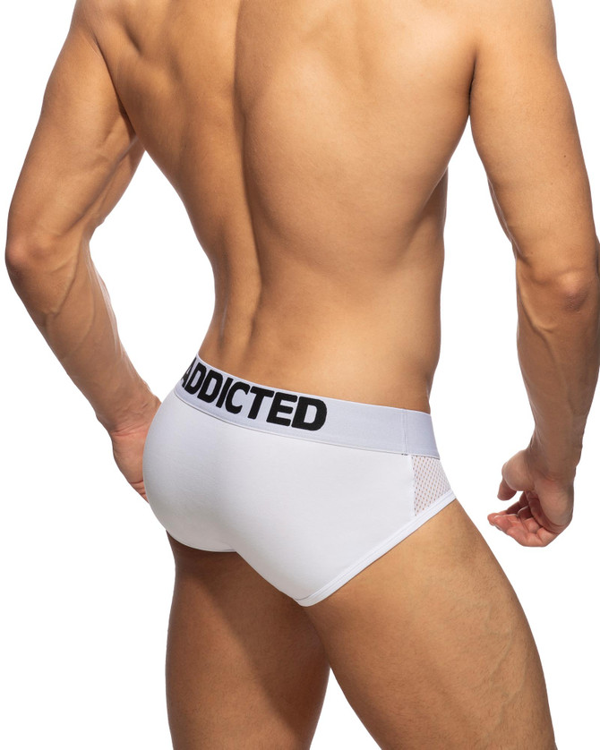 Addicted Mesh-Combi Cotton Brief | White AD2206 | Rear View | Mens Briefs | Topdrawers Underwear for Men