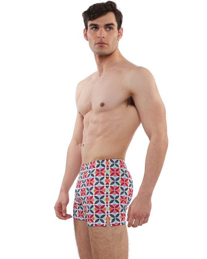 Postmarc Seersucker Swim Shorts | Forest Wine Circles PM-6018-44 | Front View | Mens Swim Shorts | Topdrawers Swimwear for Men