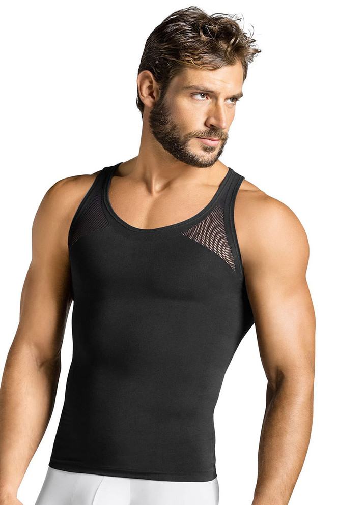 700 Black - Leo Seamless Control Tank 035010 - Front View - Topdrawers Underwear for Men