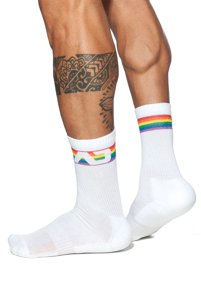 Addicted AD Rainbow Socks AD839-01 White - Mens Socks - Side View - Topdrawers Clothing for Men