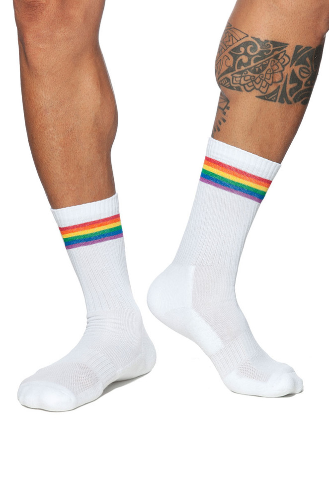 Addicted AD Rainbow Socks AD839-01 White - Mens Socks - Front View - Topdrawers Clothing for Men