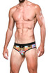 ST33LE Freestyle Swim Brief | Fuchsia/Turquoise Crowns | ST-8000-78  - Mens Swim Briefs - Side  View - Topdrawers Swimwear for Men
