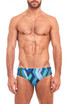 YUASA Swim Brief | Cracked Stripe Blue Multi - Front View | Mens Swim Briefs | Topdrawers Swimwear for Men