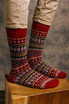 American Trench Cotton Fair Isle Crew Socks | Red SCK-SS-SFAIR | Front View | Mens Crew Socks | Topdrawers Apparel for Men