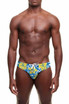 YUASA Slim Swim Brief | Flower Fields Yellow Blue YT-124-157 | Front View | Mens Swim Briefs | Topdrawers Swimwear for Men