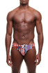 YUASA Slim Swim Brief | Bixi Wave Red YT-124-159 | Front View | Mens Swim Briefs | Topdrawers Swimwear for Men