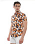 ST33LE Stretch Jersey Knit Short Sleeve Shirt | Grey Orange Floral ST-9310 | Side View | Mens Short Sleeve Shirts | Topdrawers Clothing for Men