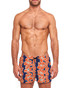YUASA Swim Short Hawaiian Lei Orange Blue YT-102 | Front View | Mens Swim Shorts | Topdrawers Swimwear for Men