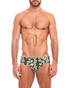 YUASA Swim Brief Hawaiian Lei Green White YT-103 | Front View | Mens Swim Briefs | Topdrawers Swimwear for Men
