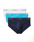 Calvin Klein 3-Pack Cotton Stretch Hip Brief White Spellbound Blue Atoll NB2613G-N35 | Front View | Mens Briefs | Topdrawers Underwear for Men