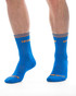 Barcode Berlin Festival Socks Blue Neon Orange 92307 | Front View | Mens Crew Socks | Topdrawers Apparel for Men