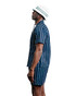 Champlain Striped Camp Collar Shirt Navy CHP-003-SS26009-01 | Side View | Mens Short Sleeve Shirts | Topdrawers Clothing for Men
