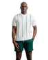 Champlain Vertical Stripe Knit Polo White Green CHP-002-SS26017-04 | Front View | Mens Polo Shirts | Topdrawers Clothing for Men