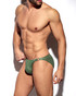 ES Collection Shiny Recycled Rib Bikini | Khaki UN554 | Side View | Mens Briefs | Topdrawers Underwear for Men