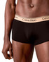 Calvin Klein 3-Pack Microfiber Stretch Low Rise Trunk Black Bodies  Gulf Blue Light Cast Peach Bliss NB4409G-3ZZ | Front View | Mens Boxer Briefs | Topdrawers Underwear for Men