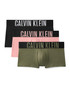 Calvin Klein 3-Pack Intense Power Microfiber Low Rise Trunk Black Sugar Pink Deep Lichen Green NB3611G-58O | Closeup View | Mens Boxer Briefs | Topdrawers Underwear for Men