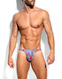 ES Collection Striped Floral Mini Thong Sky Blue UN687 | Front View | Mens Thongs | Topdrawers Underwear for Men