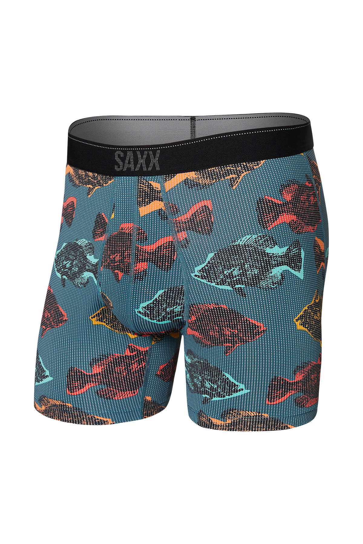 Saxx Quest Boxer Brief w/ Fly, Shadow Fish Storm Blue SXBB70F-SFB, Mens  Boxer Briefs