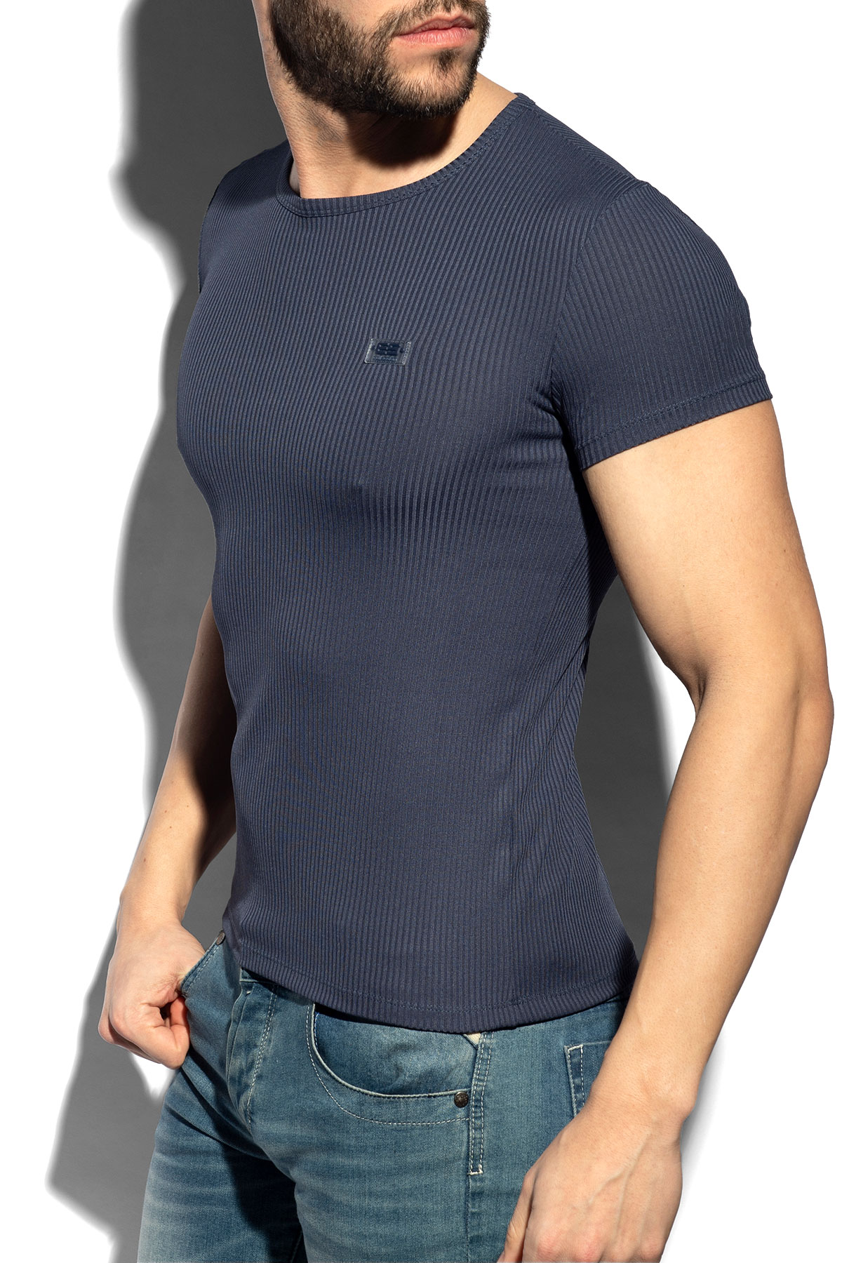 ES Collection Recycled Rib U-Neck T-Shirt | Navy | TS302-09 | Mens