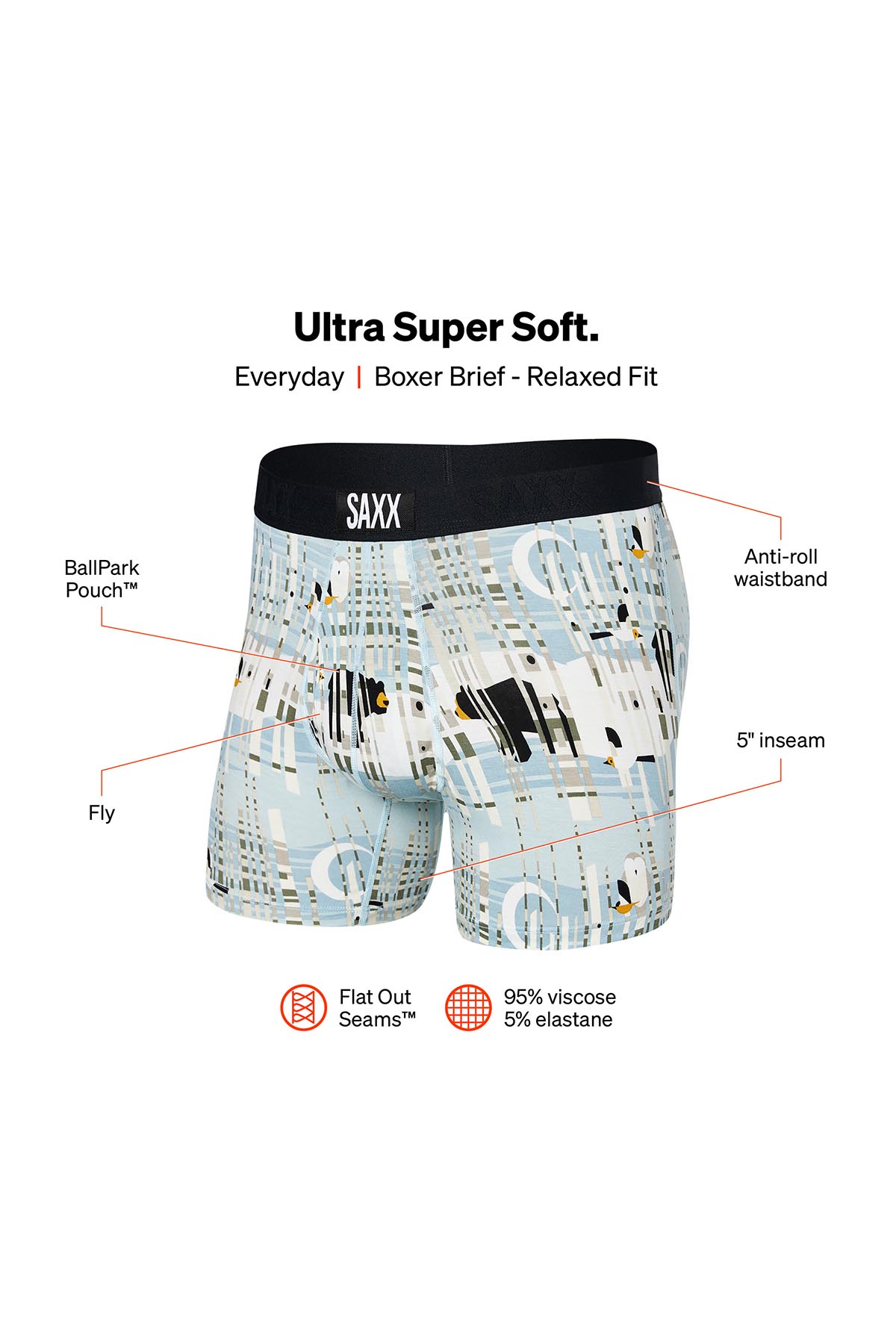 Saxx Ultra Boxer Brief w/ Fly, Birch Grey, SXBB30F-BIG, Mens Boxer Briefs