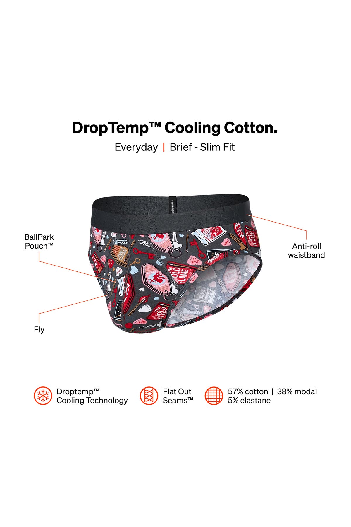 Saxx DropTemp Cooling Cotton Trunk, No Tell Motel Graphite, SXTR44-NTG, Mens Boxer Briefs
