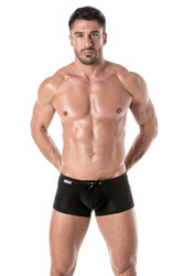 TOF Paris Holidays Swim Trunk | Black | TOF247-N  - Mens Swim Trunk Boxers - Front View - Topdrawers Swimwear for Men
