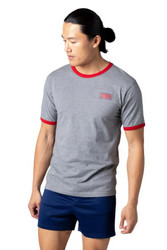 Bike Athletic Classic Ringer T-Shirt | Grey/Red | BAM111GRY  - Mens T-Shirts - Front View - Topdrawers Clothing for Men
