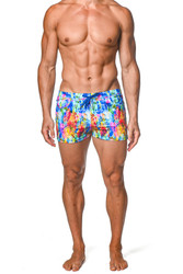 ST33LE Coast Swim Shorts | Royal Rainbow Tropics | ST-8007-52  - Mens Swim Shorts - Front View - Topdrawers Swimwear for Men
