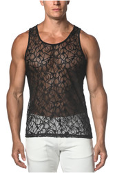 ST33LE Stretch Gossamer Lace Tank | Black Stars | ST-25005  - Mens Tank Tops - Front View - Topdrawers Clothing for Men
