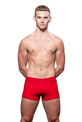 Andrew Christian Riviera Swim Trunk | Red | 70052-RD  - Mens Swim Trunks - Front View - Topdrawers Swimwear for Men
