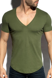 ES Collection Deep V-Neck T-Shirt | Khaki | TS333-12  - Mens V-Neck T-Shirts - Front View - Topdrawers Clothing for Men
