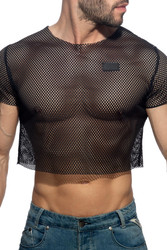 Addicted Mesh Crop Top | Black | AD1189-10  - Mens Crop Top T-Shirts - Front View - Topdrawers Clothing for Men
