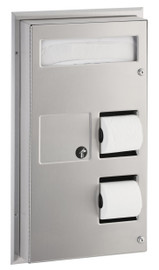 Bobrick B-357 - Partition-Mounted Seat-Cover Dispenser Sanitary Napkin Disposal and Toilet Tissue Dispenser Bobrick B-357 - Partition-Mounted Seat-Cover Dispenser Sanitary Napkin Disposal and Toilet Tissue Dispenser