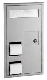 Bobrick B-3571 - ClassicSeries Partition-Mounted Seat-Cover Dispenser Sanitary Napkin Disposal and Toilet Tissue Dispenser