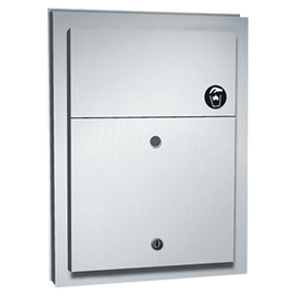 ASI 0472-1 - Partition Mounted Dual Access Napkin Disposal with Lock ASI 0472-1 - Partition Mounted Dual Access Napkin Disposal with Lock