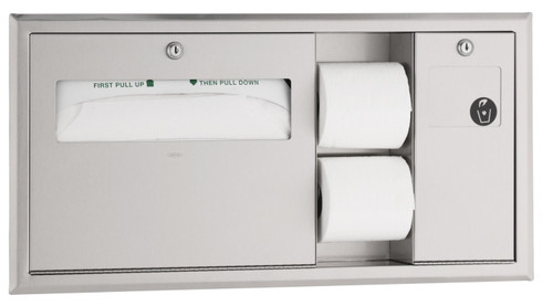 Bobrick B-3092 - ClassicSeries Recessed Toilet Tissue and Seat-Cover Dispenser with Waste Disposal - Right Bobrick B-3092 - ClassicSeries Recessed Toilet Tissue and Seat-Cover Dispenser with Waste Disposal - Right