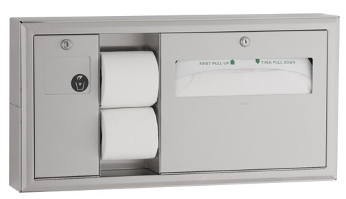 Bobrick B-30919 - ClassicSeries Surface Mounted Toilet Tissue and Seat-Cover Dispenser with Waste Disposal - Left